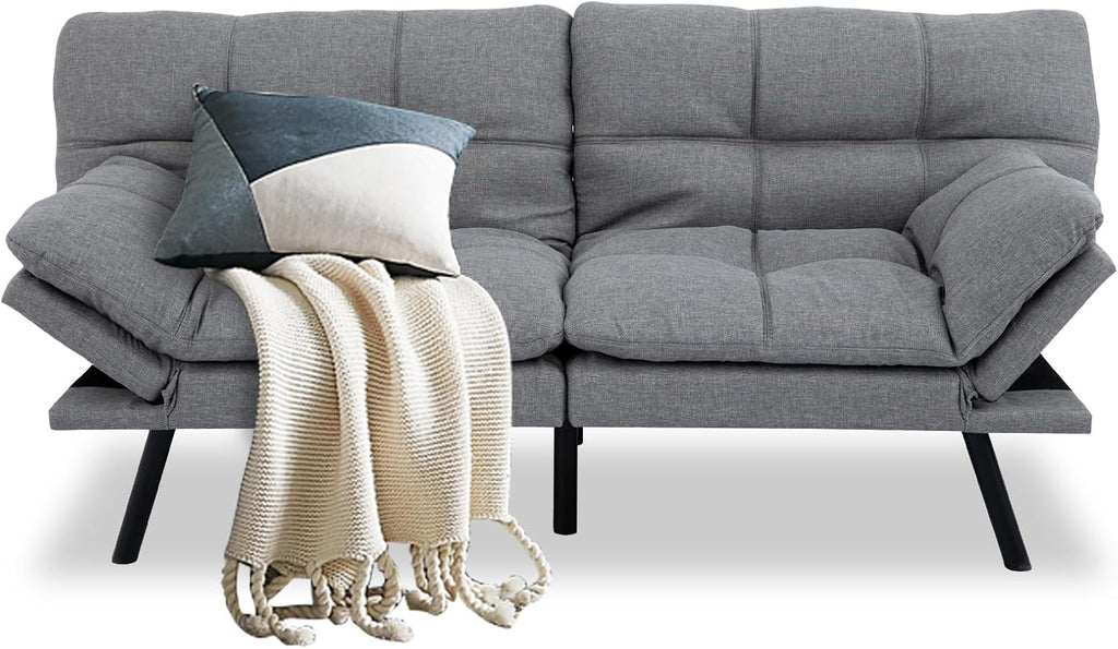 MUUEGM Futon Sofa Bed Couch Sofa, Memory Foam Futon Sleeper Sofa Loveseat Convertible Couch Bed for Small Compact Spaces, Apartment,Light Grey.