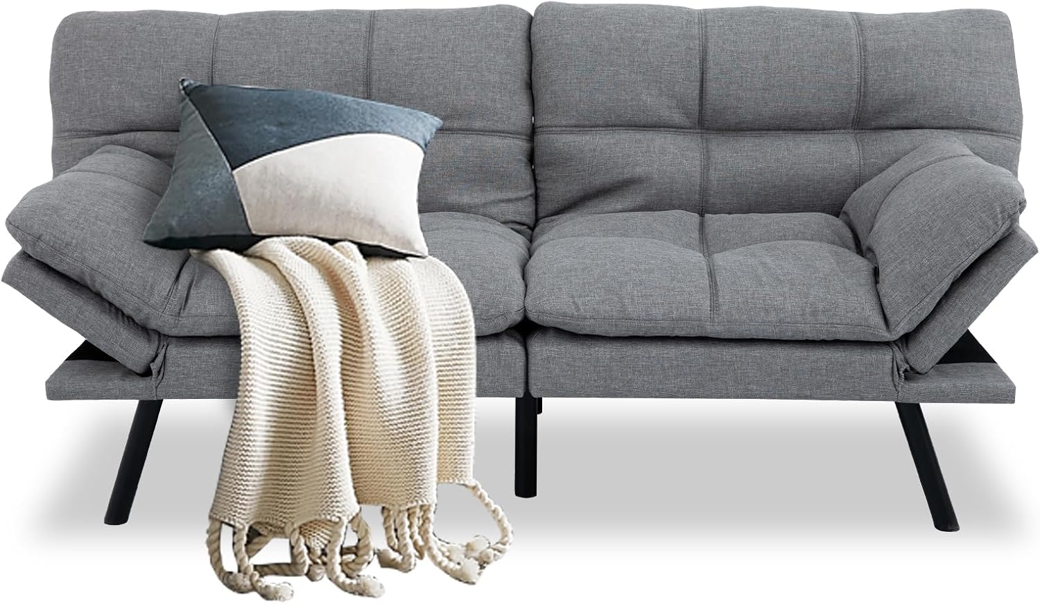 MUUEGM Futon Sofa Bed Couch Sofa, Memory Foam Futon Sleeper Sofa Loveseat Convertible Couch Bed for Small Compact Spaces, Apartment,Light Grey.