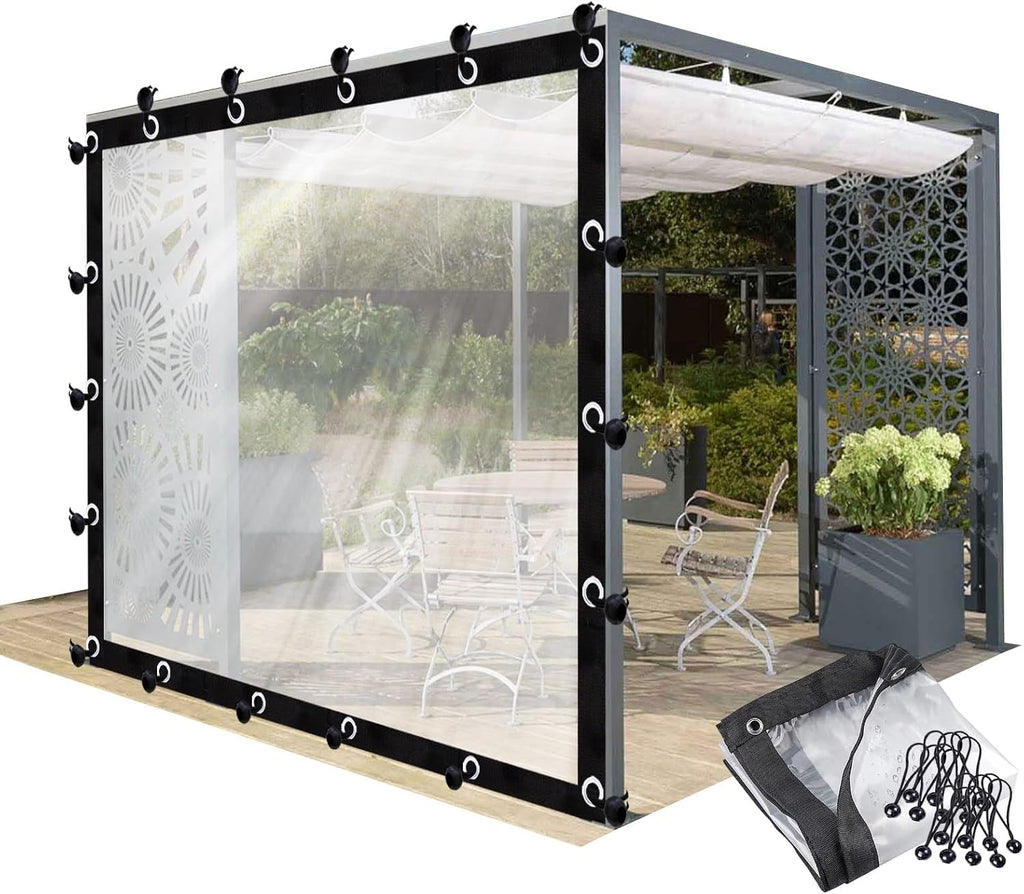 Outdoor Waterproof Curtains Clear Tarp Plastic Transparent Side Panels with Grommets for Porches, Pergola, Gazebo(14' x 20')