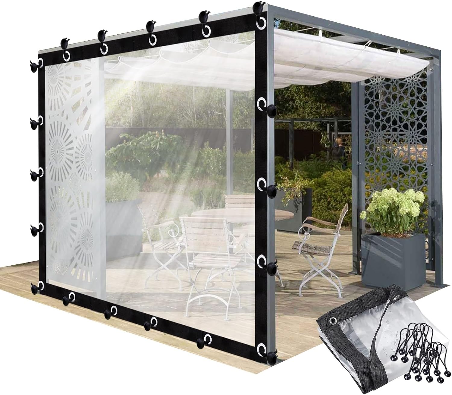Outdoor Waterproof Curtains Clear Tarp Plastic Transparent Side Panels with Grommets for Porches, Pergola, Gazebo(14' x 20')