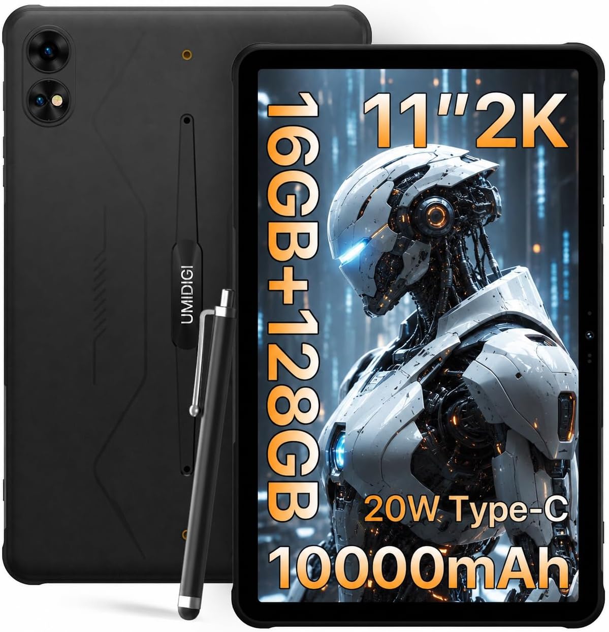 UMIDIGI 2K 11inch Rugged Tablet Android,Active T1 Octa-core 16GB RAM+128GB ROM,10000mAh,16+16+8MP Camera Waterproof Tablet with SIM Card Slot Unlocked/Stylus Pen/4G LTE/WiFi-5/BT 5.0/GPS,Warranty