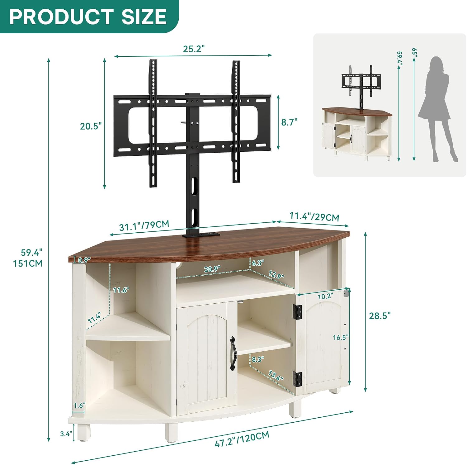 YITAHOME Corner TV Stand with Mount for Living Room, Led Entertainment Center with Storage & Power Outlets, Farmhouse TV Stand for 70 Inch TV, Walnut & Warm White