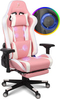 Gaming Chair for Adults,RGB Computer Chair with Footrest, Ergonomic Chair 4D Armrest Move Up and Down 8CM - Video Game Chair with Lumbar Massage Support and Headrest for Office Teenager,Pink