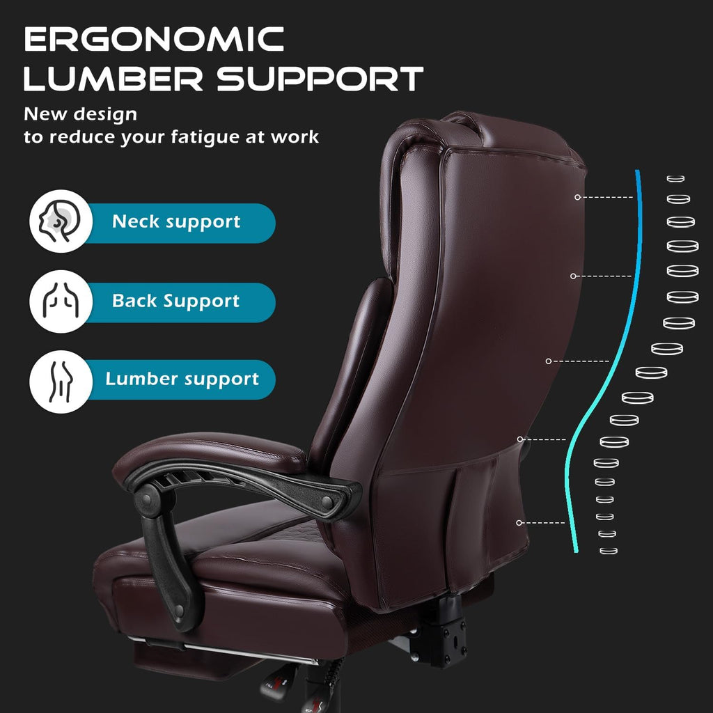 OFIKA Office Chair,Executive Heavy Duty Office Chair with Foot Rest Ergonomic High Back Computer Gaming Chairs Home Office 400lbs,Big and Tall with Lumbar Support (BRW)