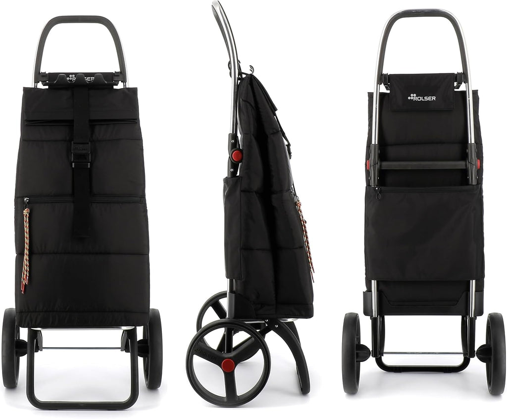 Foldable Puffer Grocery Shopping Cart with Wheels | Collapsible Personal Folding Cart for Groceries | Durable & Portable | Black