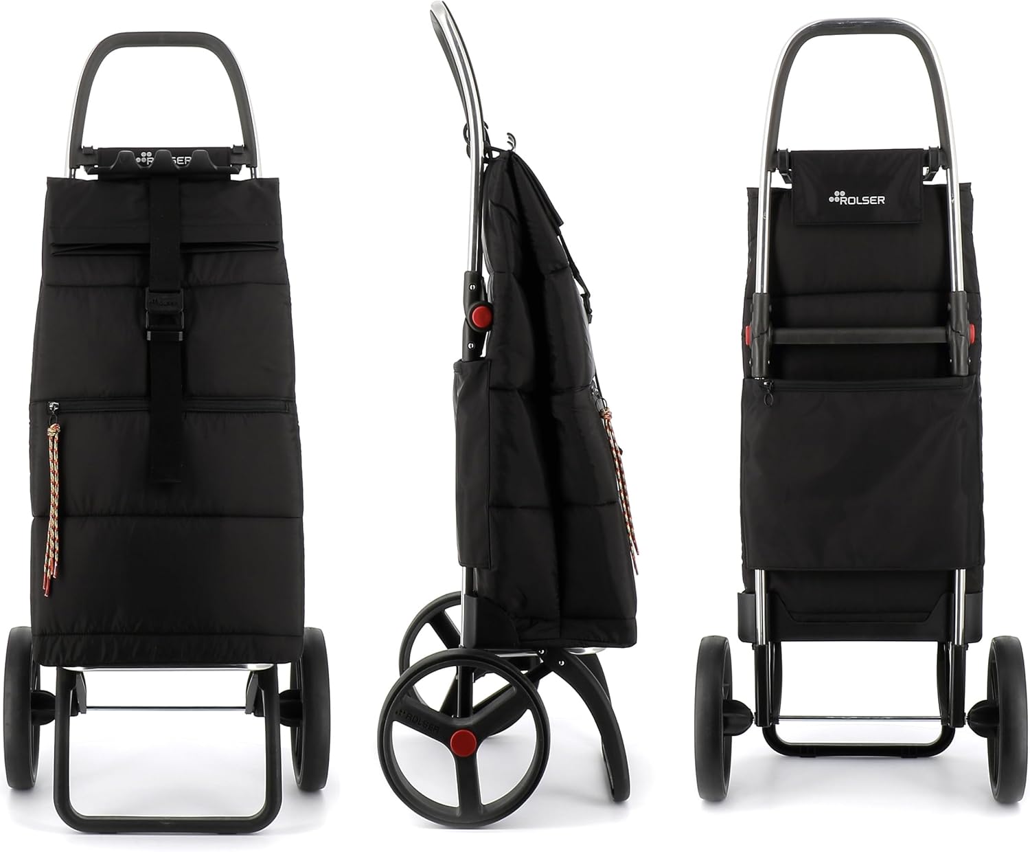 Foldable Puffer Grocery Shopping Cart with Wheels | Collapsible Personal Folding Cart for Groceries | Durable & Portable | Black