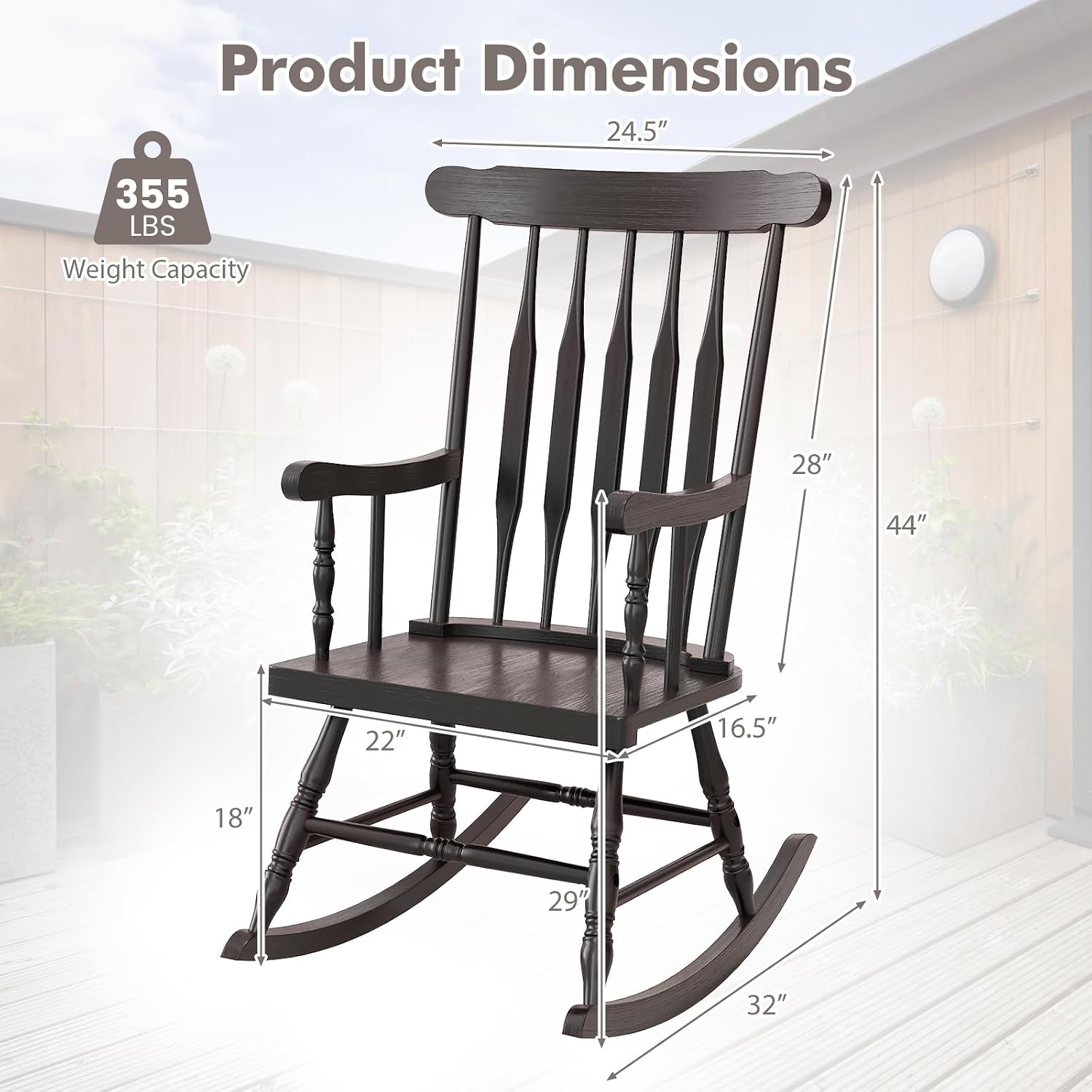 Tangkula Patio Rocking Chair Solid Rubber Wood, Outdoor Porch Rocker Chair with Rubber Wood Frame, Indoor Wooden Rocking Chair, Ideal for Garden, Backyard & Balcony (2, Espresso)