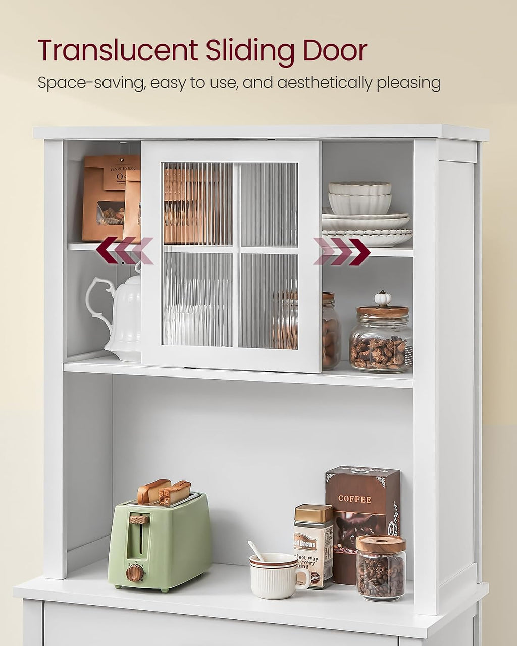 VASAGLE LIRY Collection - 71-Inch Tall Kitchen Pantry Cabinet with Lights and Charging Station, Coffee Bar Cabinet with Doors and Drawer, Farmhouse Style, Adjustable Shelves, Cloud White UBBK363W11