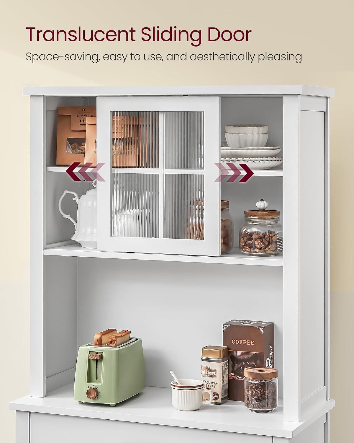 VASAGLE LIRY Collection - 71-Inch Tall Kitchen Pantry Cabinet with Lights and Charging Station, Coffee Bar Cabinet with Doors and Drawer, Farmhouse Style, Adjustable Shelves, Cloud White UBBK363W11