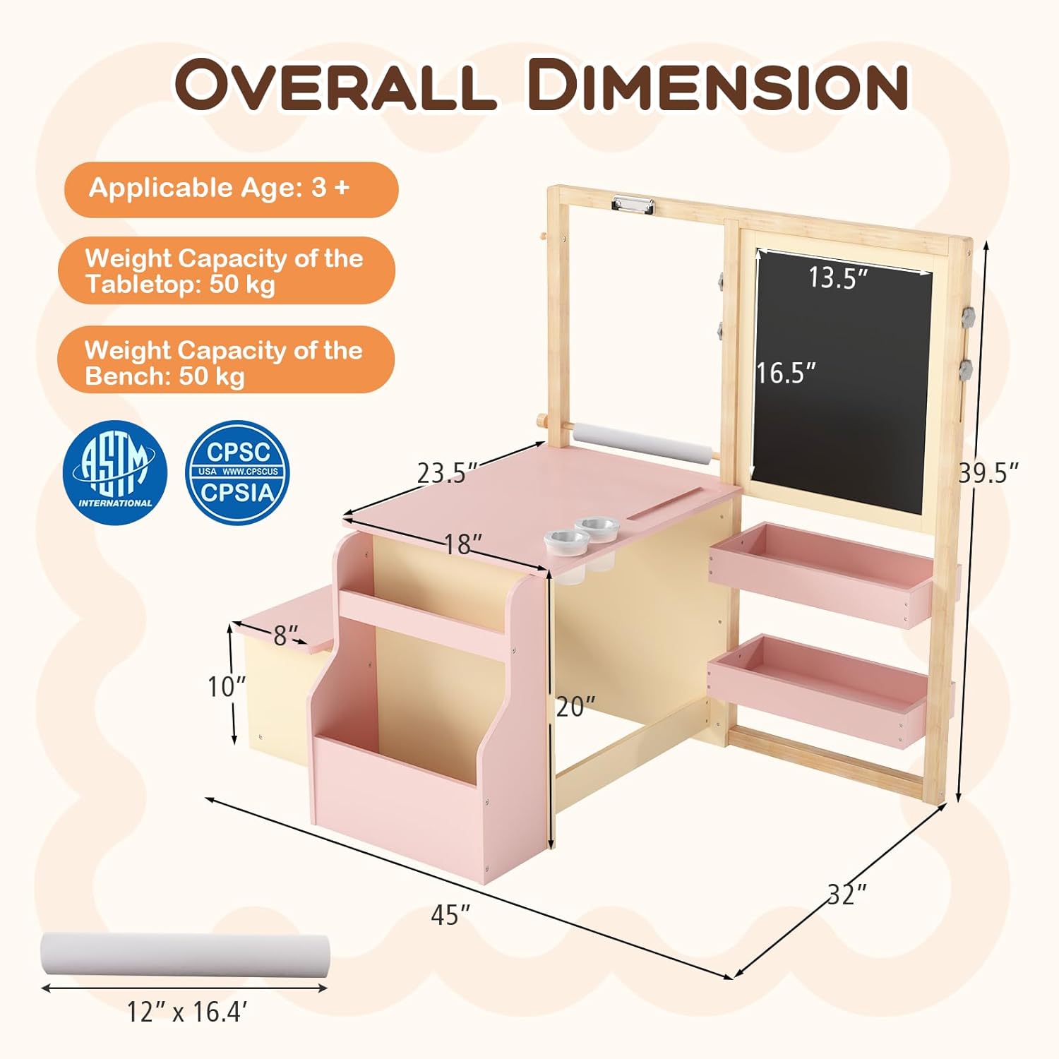 HONEY JOY Kids Art Easel, 6-in-1 Wooden Double-Sided Toddler Table & Chair Set w/Adjustable Magnetic White Board & Chalkboard, Paper Roll, Bookshelf, Storage, Toddler Easel for Kids (Pink)
