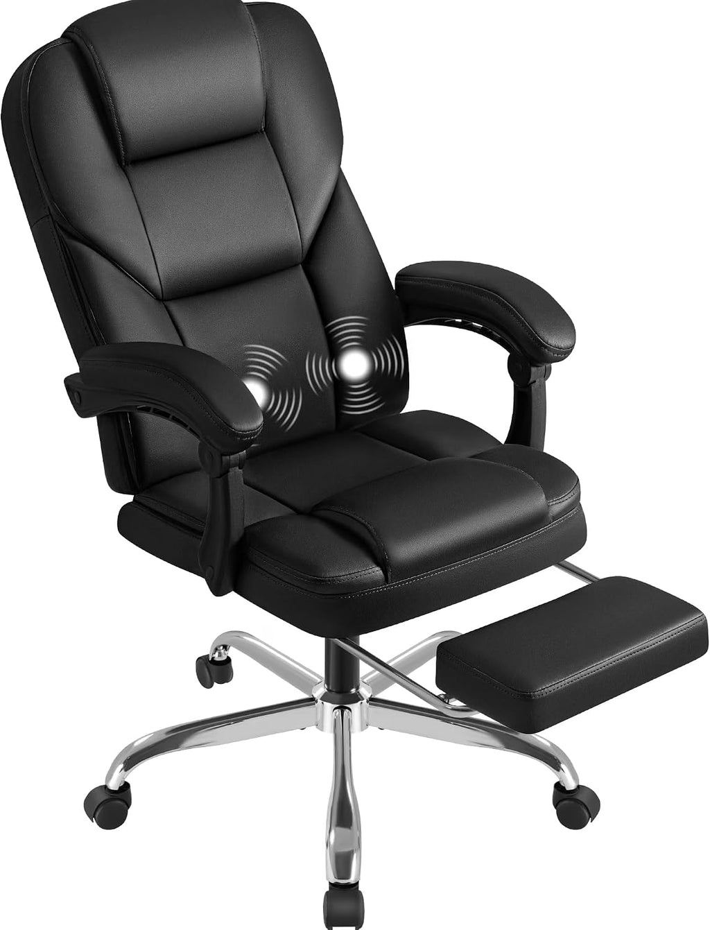 Shahoo Executive Office Chair with Massage, Ergonomic Reclining High Back Leather Seats with Footrest and Lumbar Support, Big and Tall, 400Lbs Heavy Duty, Dark Black