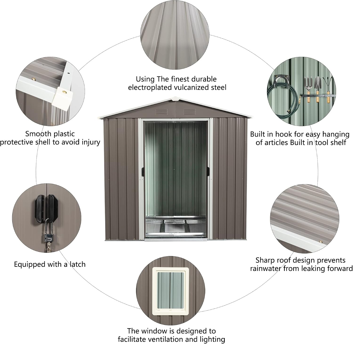 6 x 5 FT Outdoor Storage Shed, Metal Garden Shed with Floor Frame, Tool Shed Outdoor Storage with Lockable Sliding Doors & Window & Air Vents, Storage House Waterproof for Backyard, Lawn, Gray