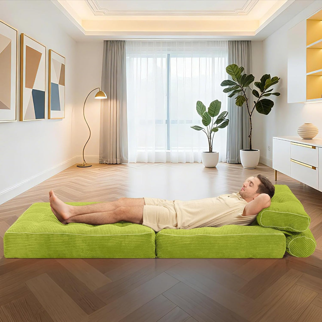 HABUTWAY Folding Sofa Bed, Convertible Sleeper Chair Bed w/Dual-Pillow & Handle, Foldable Floor Sofa Lounge w/Back Support for Living Room, Bedroom, Apartment, Office, Single, Green
