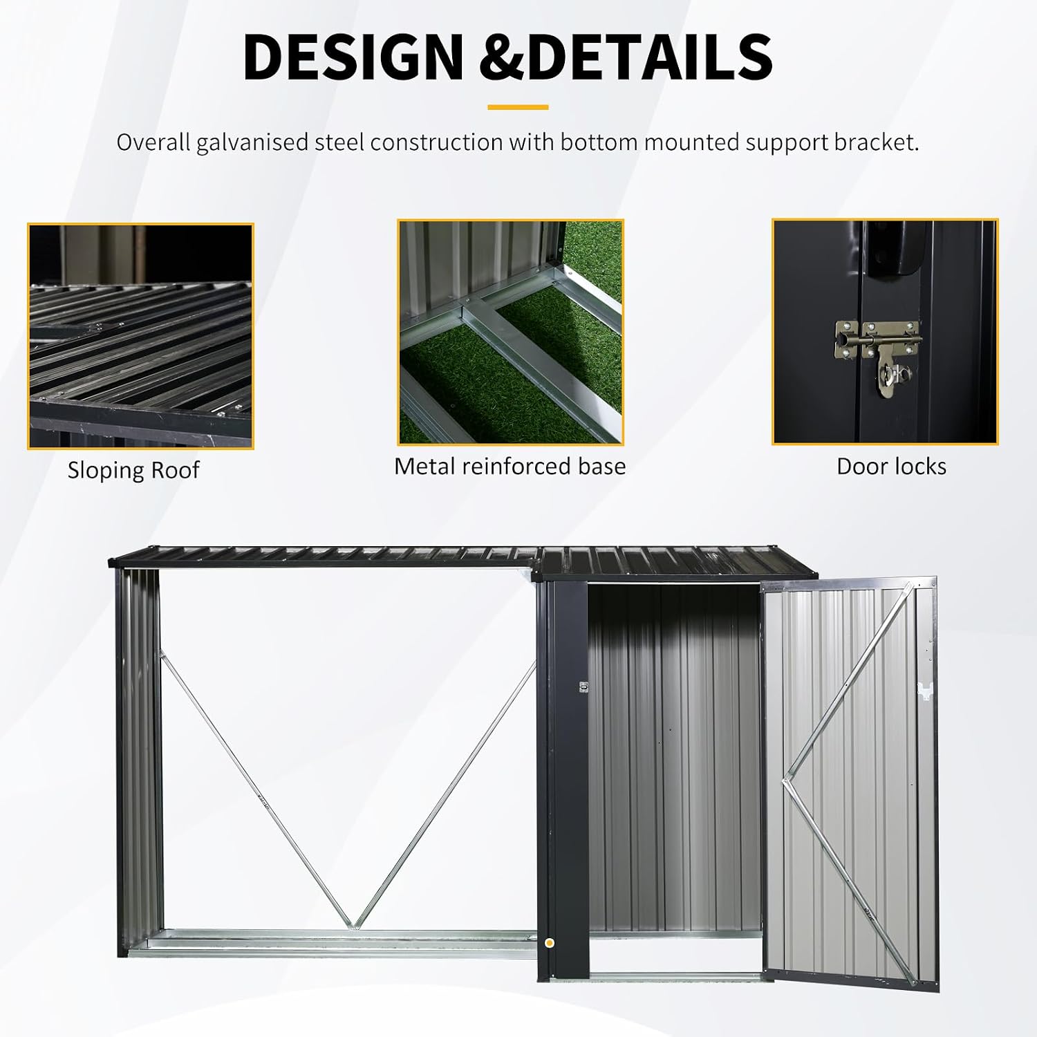 JT 9 x 3 FT Metal Firewood Rack, Galvanised Steel Garden Log Storage Shed, Metal Firewood Shed Holder, Outdoor Log Rack for Backyard, Two-in-One, Black