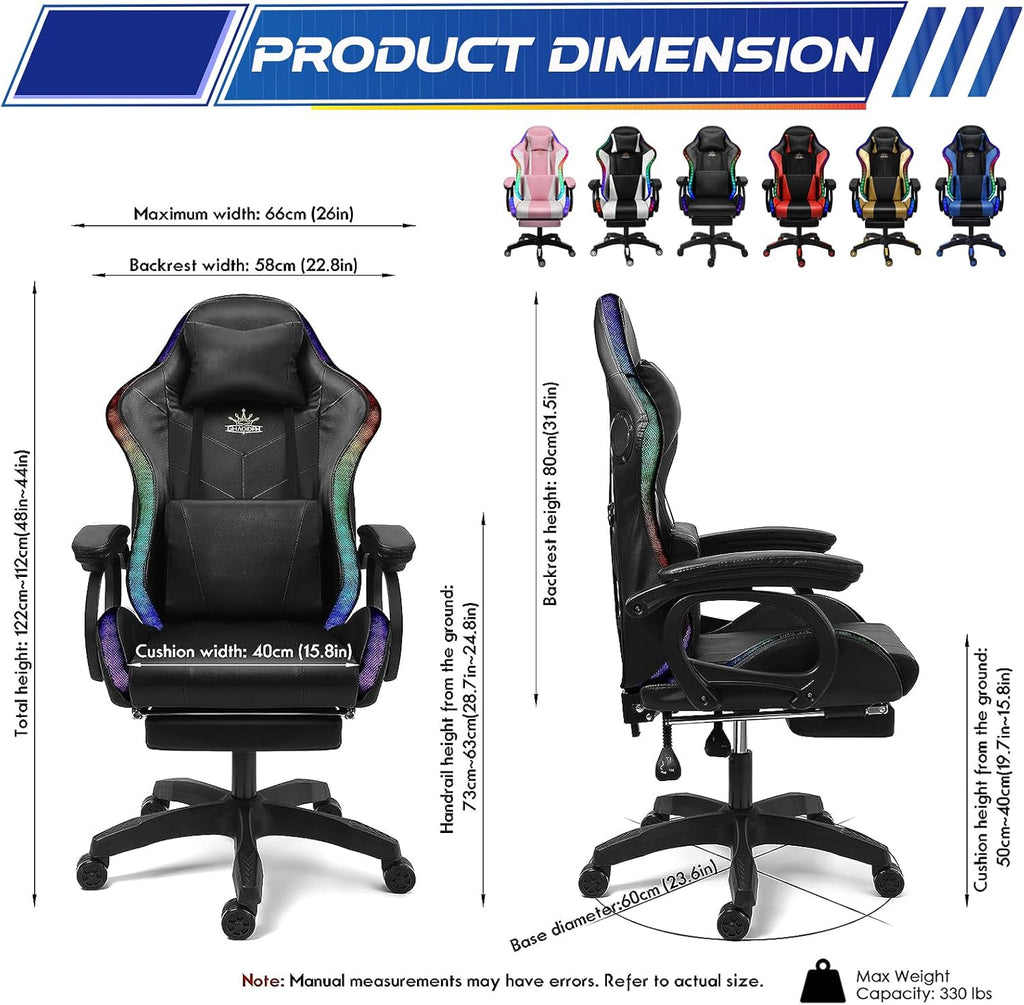 XOOFMASS Ergonomic Massage Computer Chair for Adults RGB Gaming Chair with LED Lights & Speakers, Video Game Chair with Footrest & Lumbar Support, 135° Reclining Chair High Back Office Chair,Pink