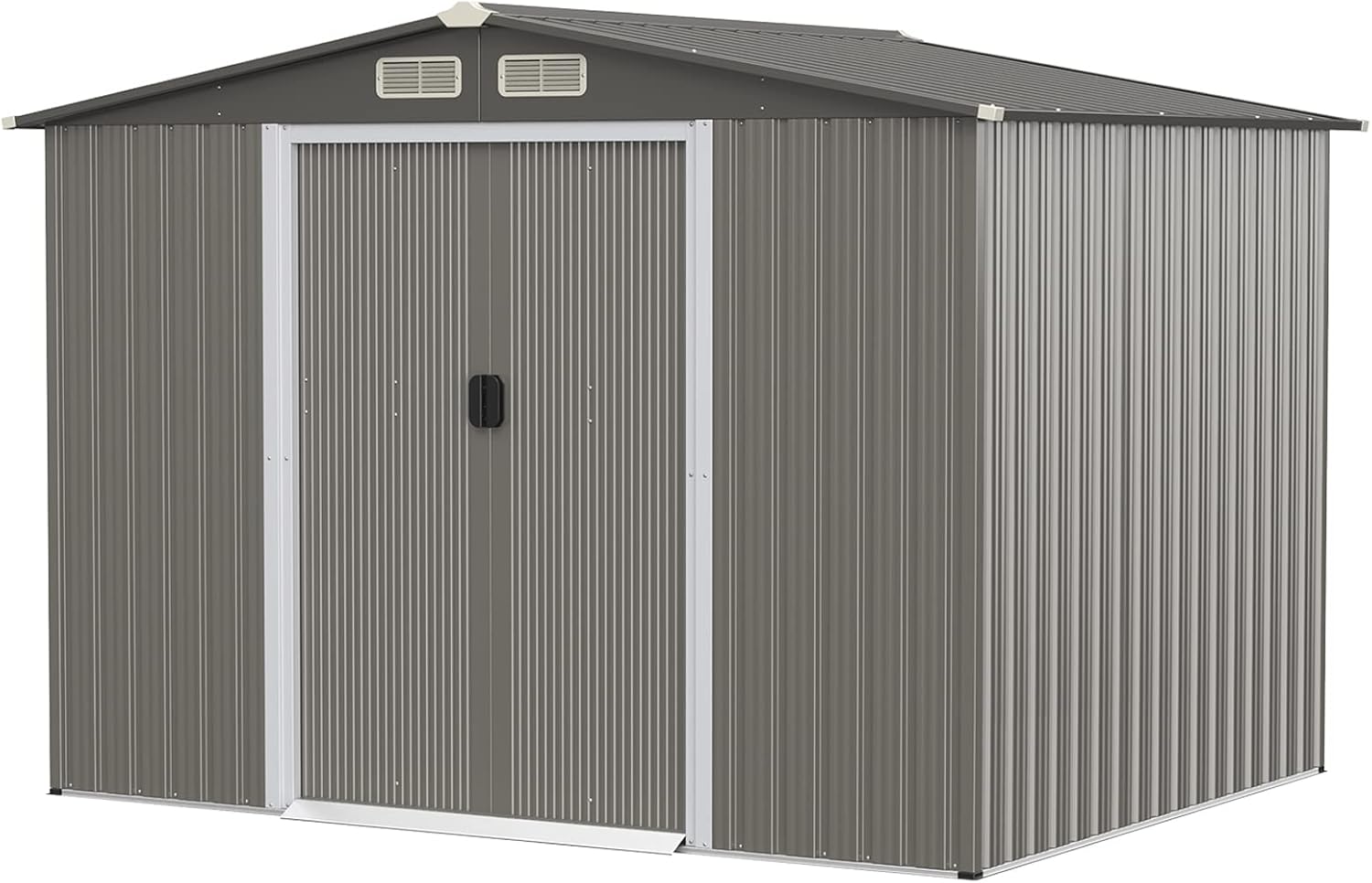 IRONMAX Outdoor Storage Shed with Floor, 8x6 FT Galvanized Steel Large Garden Shed w/Lockable Sliding Doors & Air Vent, Heavy Duty Tool Storage House for Backyard Patio Lawn