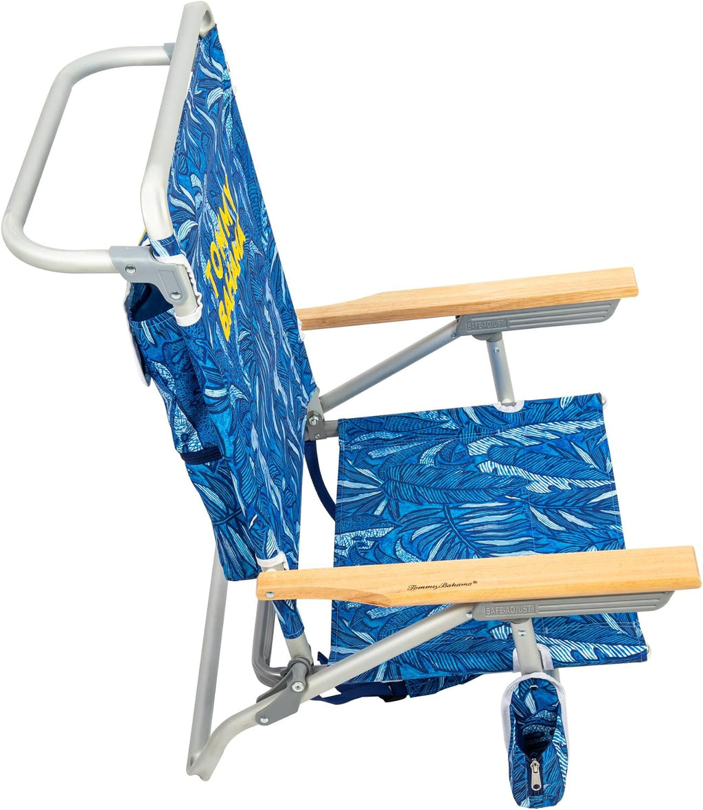 Tommy Bahama 2-Pack 5-Position Classic Lay Flat Backpack Beach Chair with Cooler and Cup Holder, Portable Folding Beach Chair for Tanning, Blue Tropical Leaves