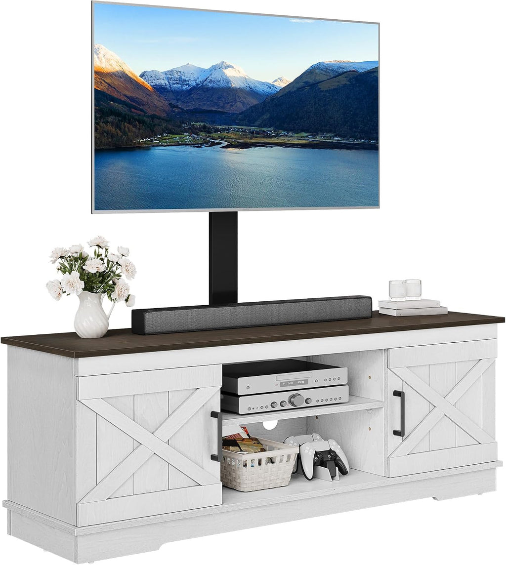 YITAHOME TV Stand with Mount for Living Room, Farmhouse TV Stand for 70 inch TV Entertainment Center, Media Console with Height Adjustable Mount, Grey White & Espresso