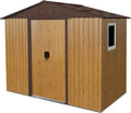 8ft x 4ft Outdoor Metal Storage Shed with Window and Metal Foundation,UV Protection & Waterproof Garden Tools Storage for Backyard, Patio, Lawn (Coffee)