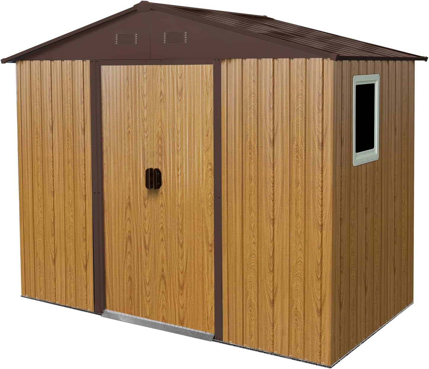 8ft x 4ft Outdoor Metal Storage Shed with Window and Metal Foundation,UV Protection & Waterproof Garden Tools Storage for Backyard, Patio, Lawn (Coffee)