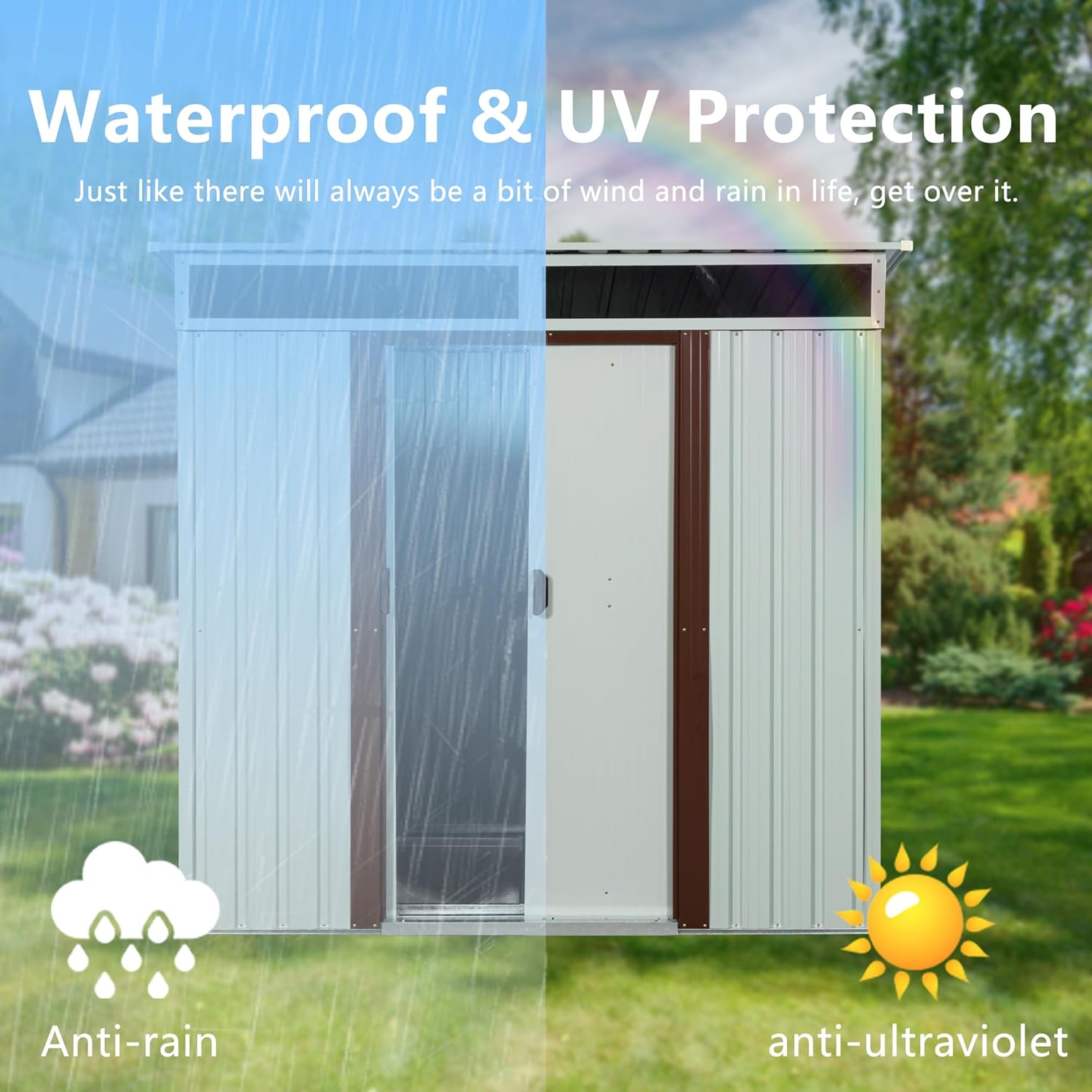 KEIKI 6x5 FT Outdoor Metal Storage Shed with Sloped Roof,Window,Transparent Plate and Lockable Sliding Door for Garden Yard