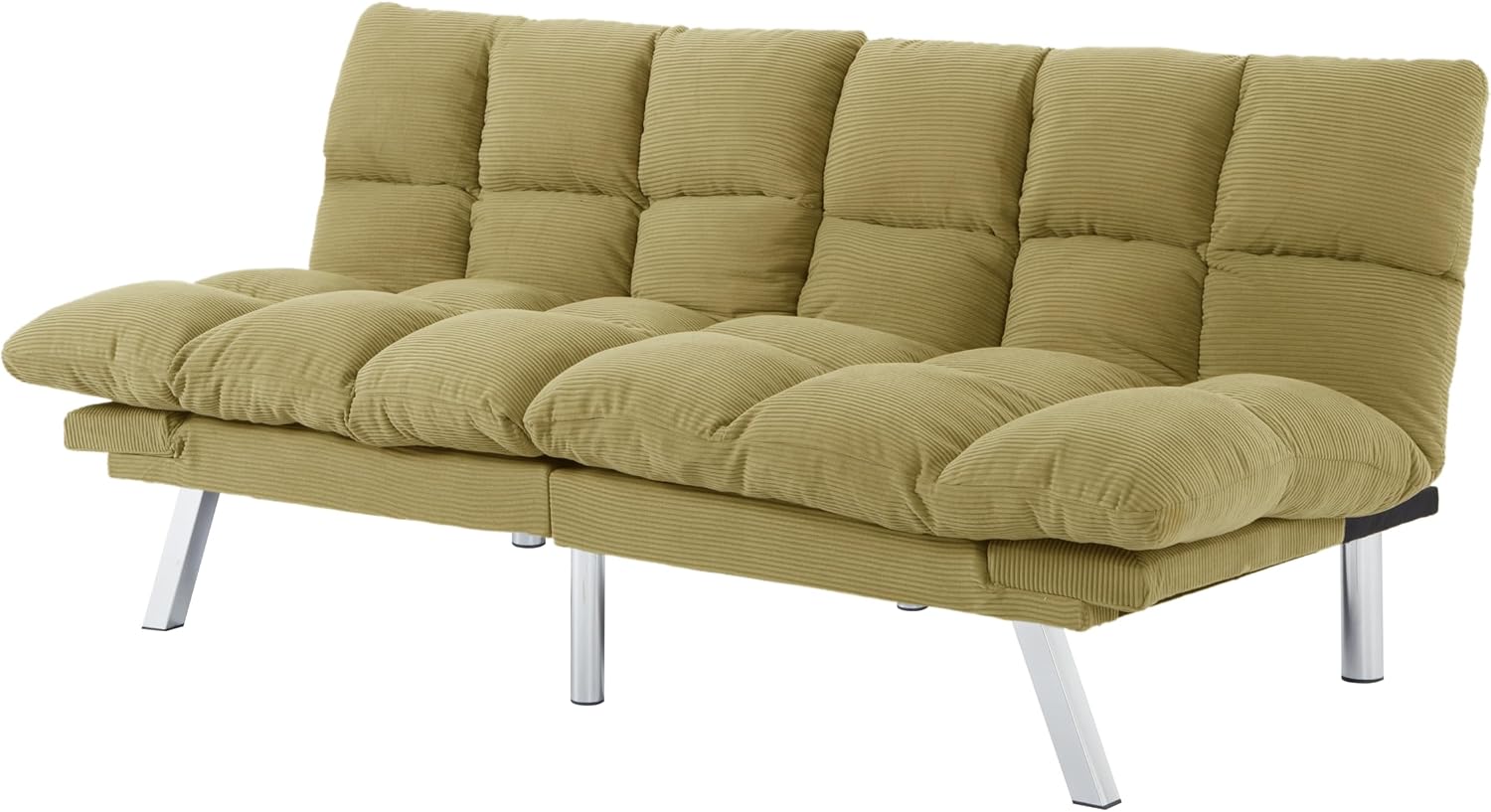 Modern Yellow Corduroy Convertible Folding Futon Couch Sofa Bed Adjustable Pillow Top Arm Memory Foam Couch Double Loveseat Sofas for Compact Living Space, Apartment, Bedroom (67.3' Yellow)