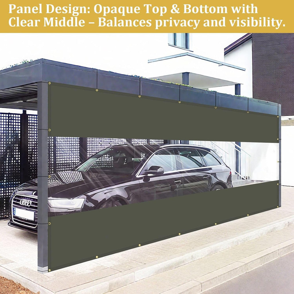 Shade&Beyond Outdoor Vinyl Curtain, 14'W x 20'L Heavy Duty Clear Tarp with Grommets Waterproof, Privacy Clear Panel UV-Resistant for Pergola Gazebos Porch Enclosure Patio(Customized Size, Gray)