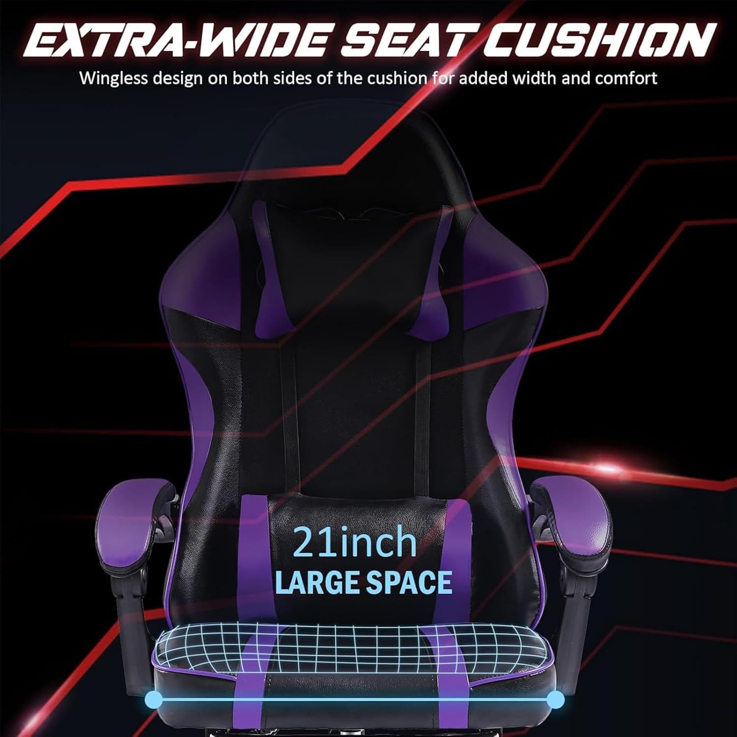 Video Game Chairs for Adults, PU Leather Gaming Chair with Footrest, 360° Swivel Adjustable Lumbar Pillow Gamer Chair, Comfortable Computer Chair for Heavy People, Purple