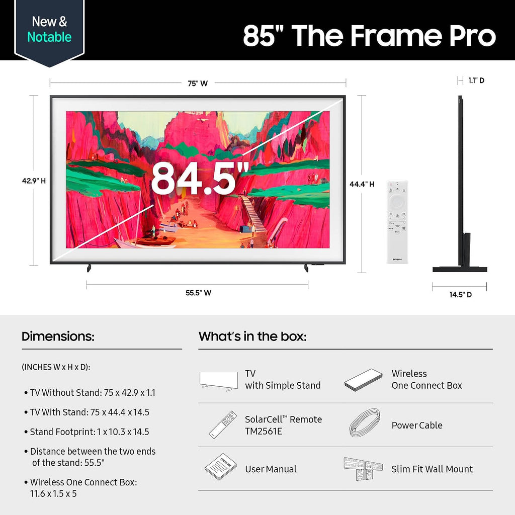 Samsung 85-Inch Class The Frame Pro LS03FW 4K Neo QLED Mini LED Smart TV (2025 Model) Slim Fit Wall Mount Modern Frame Design with Wireless One Connect, NQ4 AI Gen3 Processor, Art Mode, Alexa Built-in