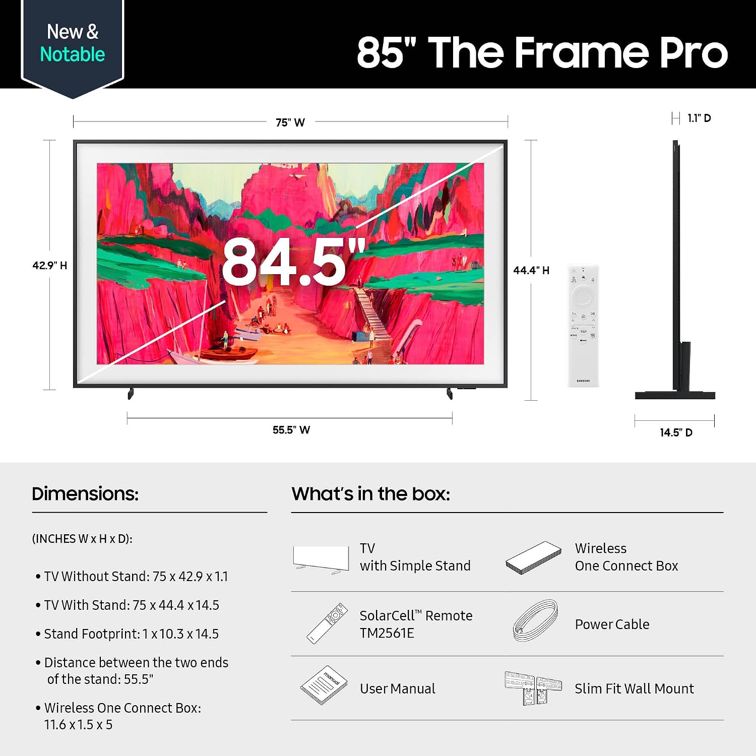 Samsung 85-Inch Class The Frame Pro LS03FW 4K Neo QLED Mini LED Smart TV (2025 Model) Slim Fit Wall Mount Modern Frame Design with Wireless One Connect, NQ4 AI Gen3 Processor, Art Mode, Alexa Built-in