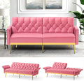Velvet Futon Sofa Bed w/Adjustable Armrests & Backrests, Button Tufted Sleeper Couch, Modern Convertible Loveseat Sofa for Bedroom, Living Room, Apartment, Pink