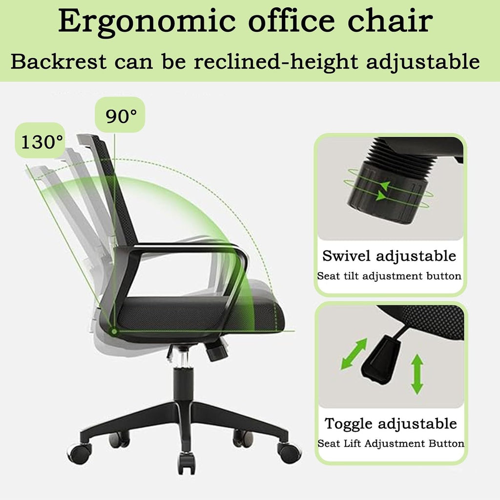 Home Mesh Desk Chair Set of 2,Mid-Back Mesh Computer Chair, Ergonomic Desk Chair, Lumbar Support Comfortable Executive,with Wheels 360 Swivel Task Chair for Office Home and Gaming