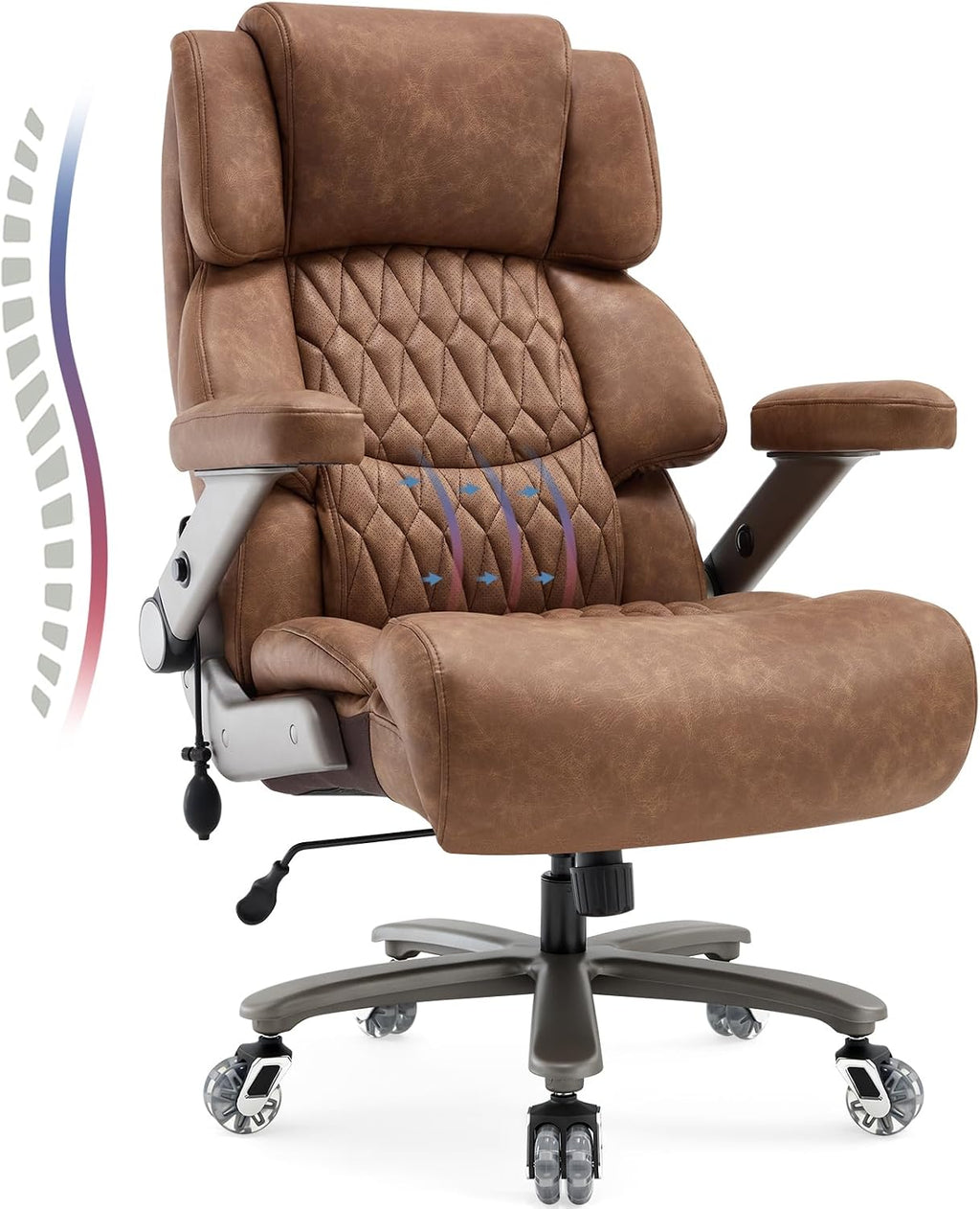 700lbs Big and Tall Office Chair - Adjustable Lumbar Support Heavy Duty Metal Base Quiet Rubber Wheels High Back Large Executive Computer Desk Swivel Chair, Ergonomic Design for Back Pain
