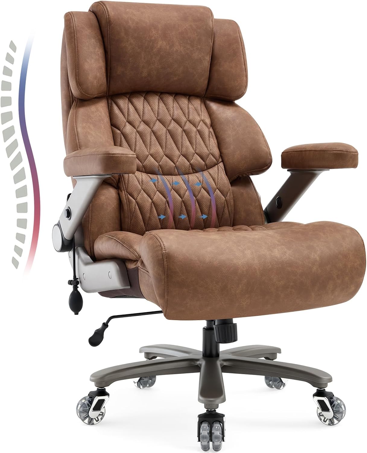 700lbs Big and Tall Office Chair - Adjustable Lumbar Support Heavy Duty Metal Base Quiet Rubber Wheels High Back Large Executive Computer Desk Swivel Chair, Ergonomic Design for Back Pain