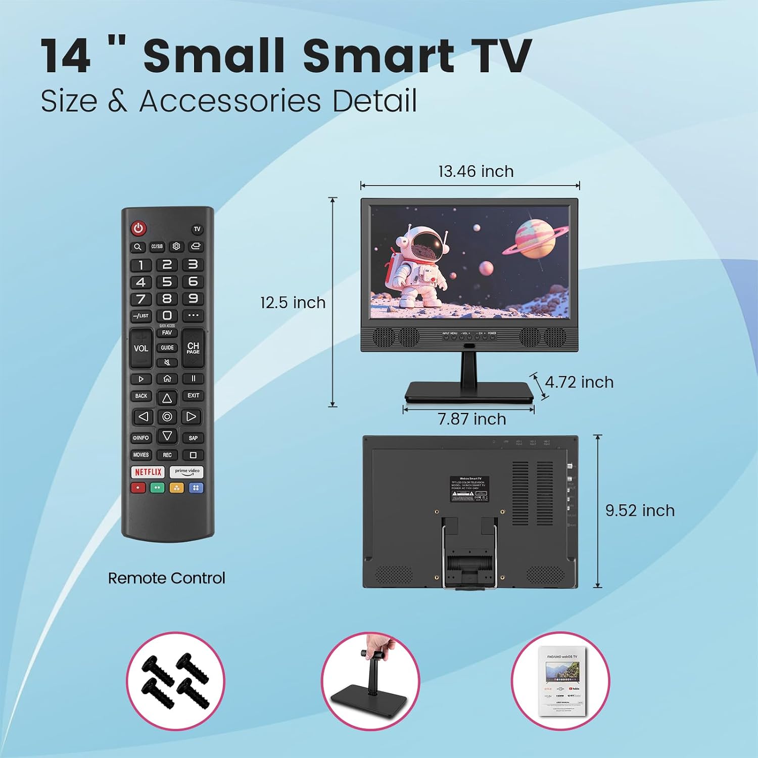 othoig 14 Inch Small Smart TV HD LED, Small Portable Smart TV with Built-in APP, Digital ATSC Tuner,HDMI/USB/AV Inputs, Small Smart Television for Kitchen,Bedroom,RV,Camper