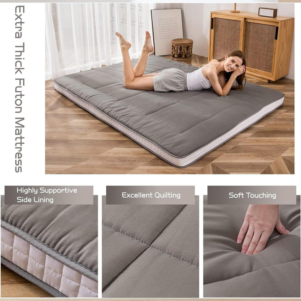MAXYOYO King Futon Mattress Foam Mattress Topper, Japanese Floor Mattress Foldable Mattress Futon Mattress Pad Guest Mattress, Extra Thick Folding Floor Couch for Adults, Dark Grey King Size