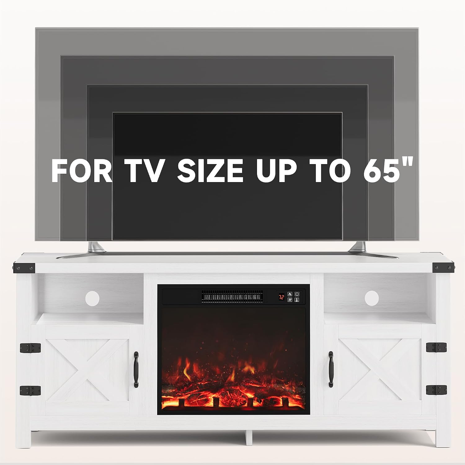 Furmax Fireplace TV Stand for 65 Inch TV, Fireplace Entertainment Center with Storage Cabinets and 2 Open Shelves, Modern Media TV Console Table for Living Room (White)