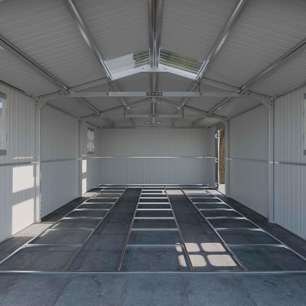 K Knowbody 13x20x8.3 FT Metal Garage Shed with Base Floor Kit, Heavu-Duty Powder-Coated 18-Gauge Steel Frame, 100 PSF Snow & 150 MPH Wind Rated, Skylight Dual-Entry Carport Workshop