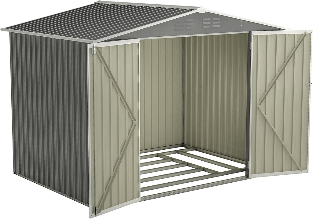 8 x 6 FT Outdoor Storage Shed, Metal Garden Shed with Floor Frame, Tool Shed Outdoor Storage with Lockable Hinged Doors & Air Vents, Storage House Waterproof for Backyard, Lawn, Gray