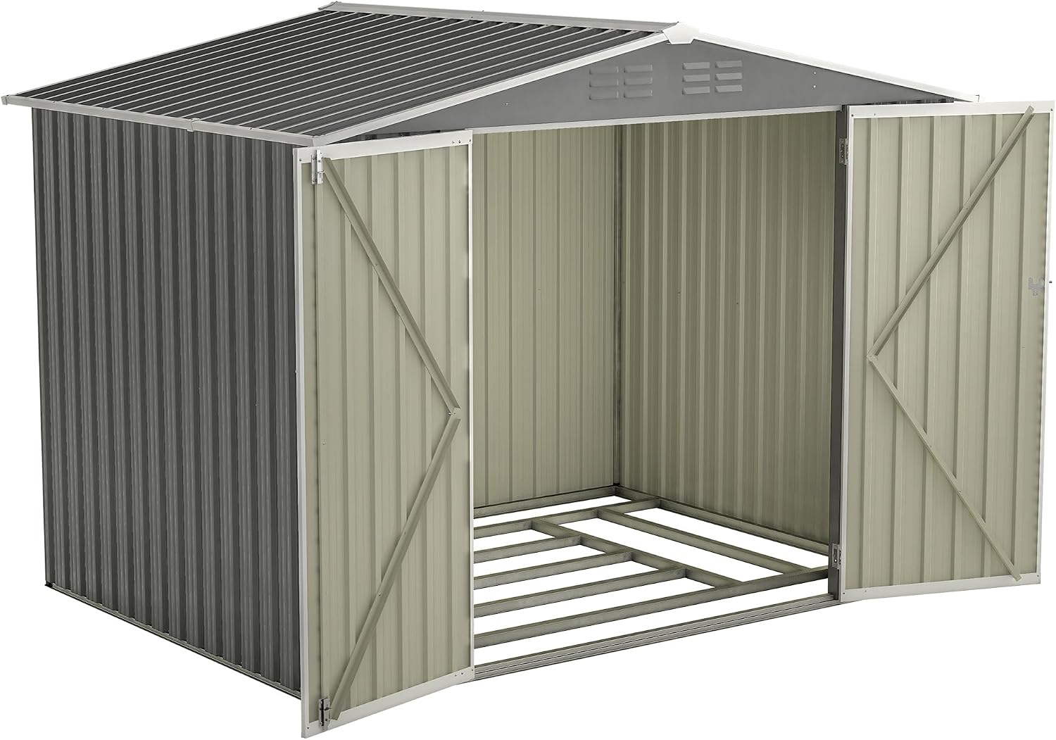 8 x 6 FT Outdoor Storage Shed, Metal Garden Shed with Floor Frame, Tool Shed Outdoor Storage with Lockable Hinged Doors & Air Vents, Storage House Waterproof for Backyard, Lawn, Gray