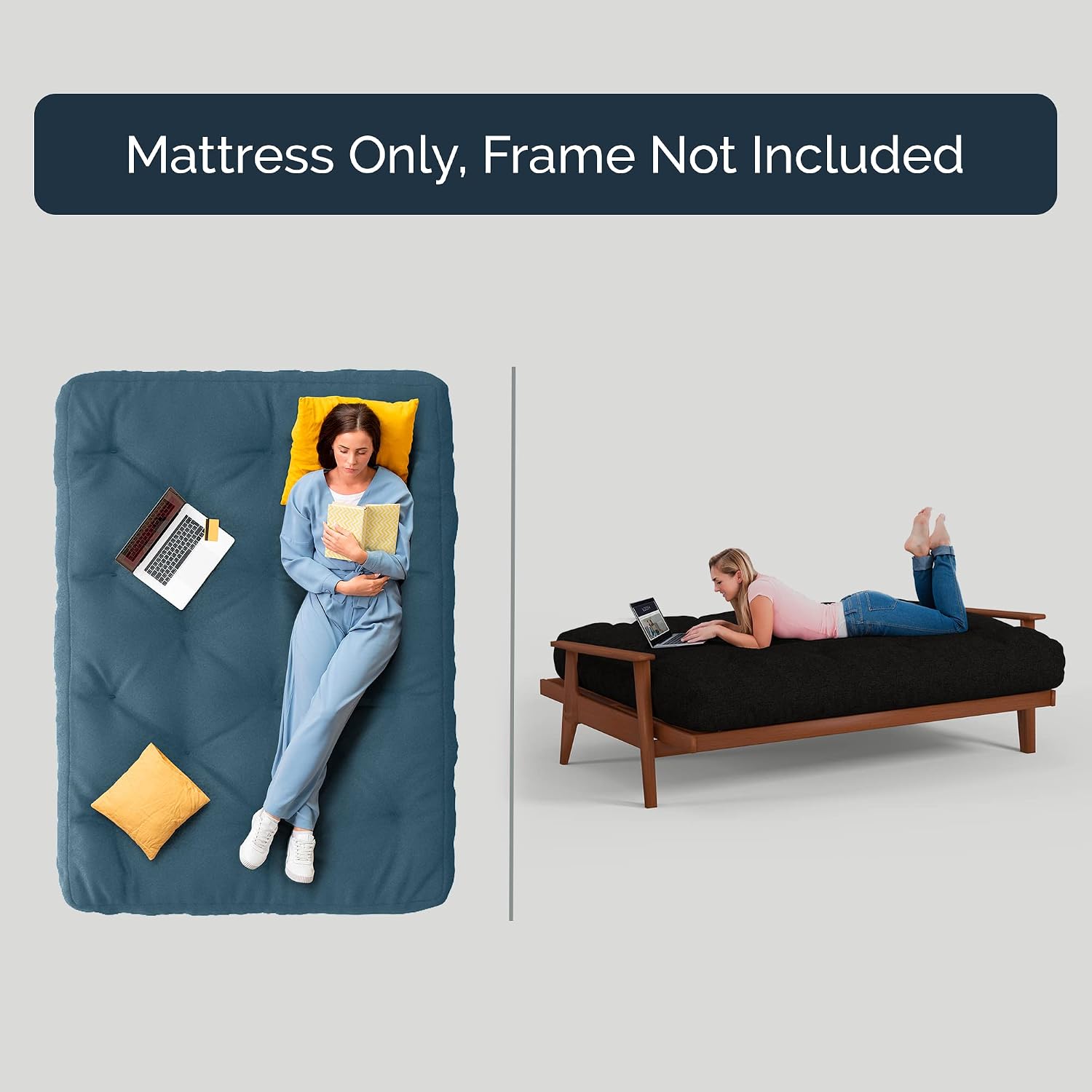 Loosh Home | 10' Queen Size Futon Sofa Bed Pocket Coil Foam Mattress - USA Made, Beige, No Frame