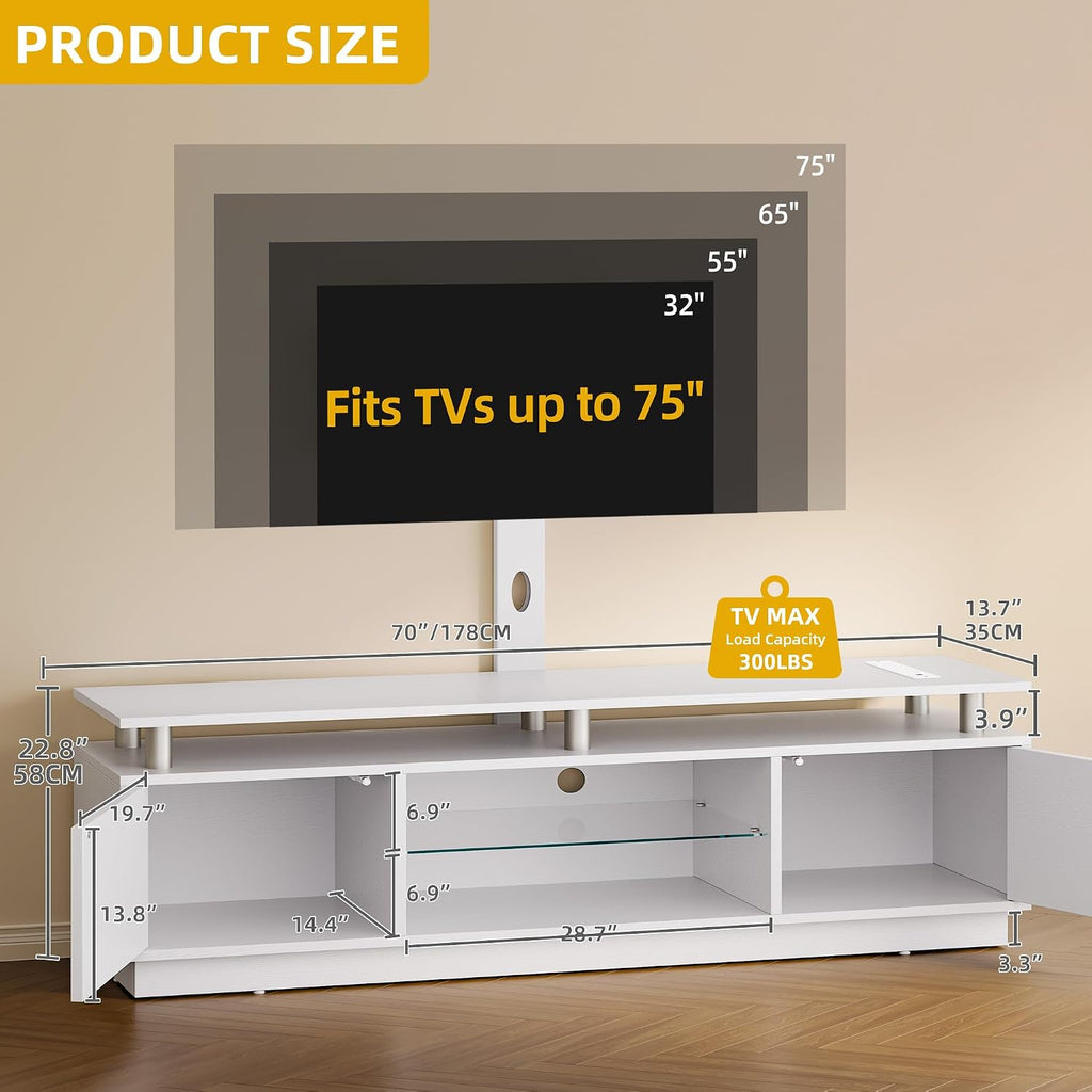 DWVO White TV Stand for 75/70/65 inch TV with Mount & Power Outlet, Modern LED TV Stands for Living Room, Entertainment Center with Storage, Television Stand, Gaming Media Stand