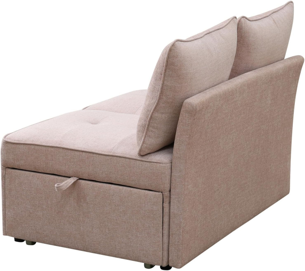 Sleeper Sofa, 4-in-1 Convertible Ottoman Couch Bed, Modern Sackcloth Futon Sofa Bed with 2 Pillows Adjustable Backrest, Recliner Folding Loveseat for Living Room, Apartment Dorm, Office,Pink