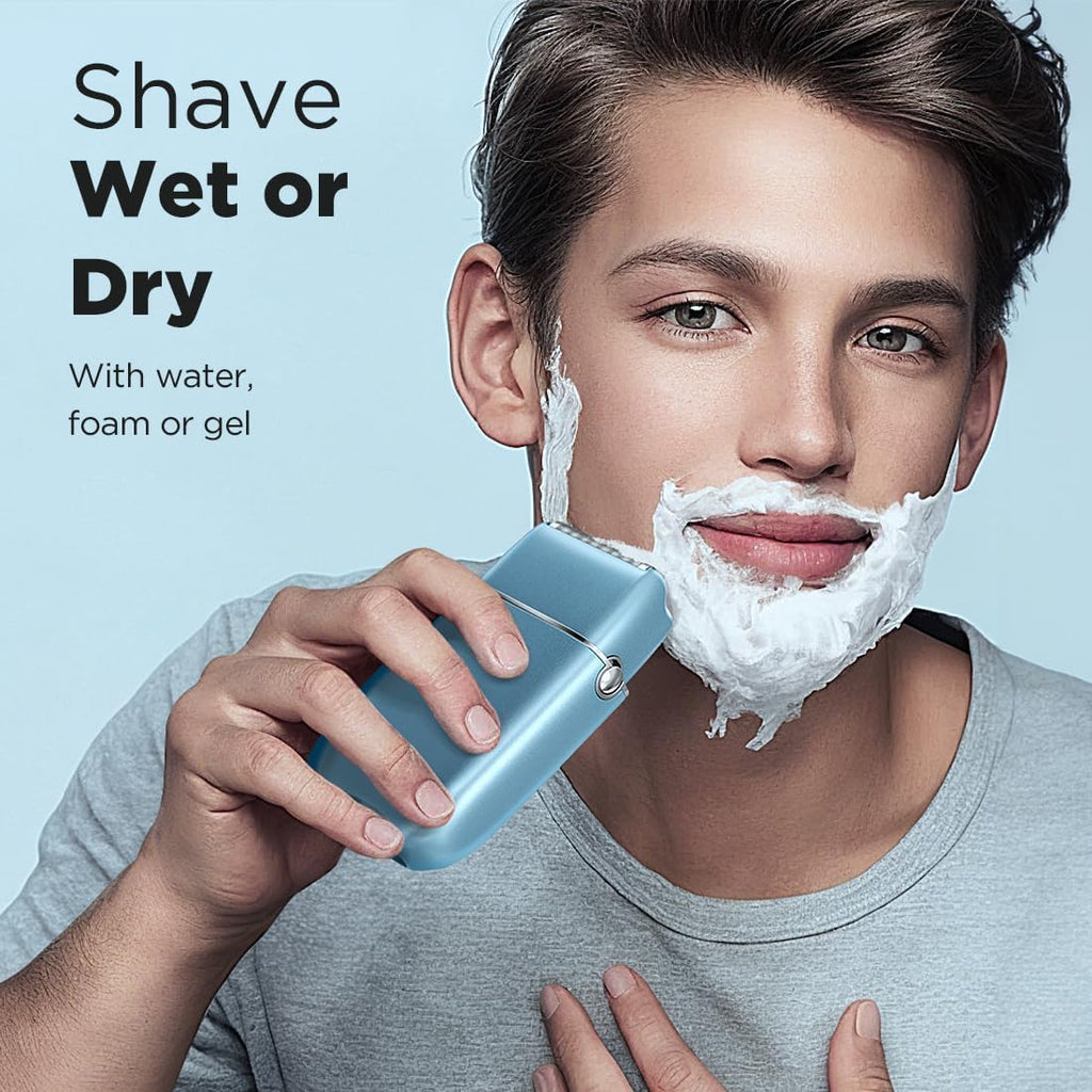 Electric Razor, Electric Shaver for Men, Upgraded Foil Shaver with 3 Speeds, Double Floating Blade IPX7 Waterproof Wet/Dry LED Display USB Type C Rechargeable Blue