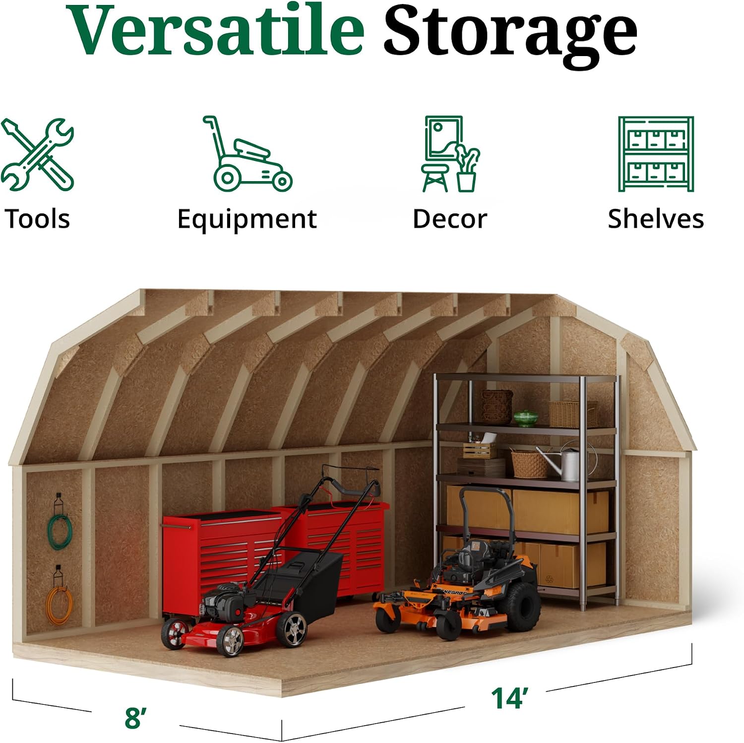 Little Cottage Co. 8x14 Value Gambrel Barn with 4 ft. Sidewalls with Floor, Outdoor Wood Storage Shed Do-It-Yourself Precut Kit
