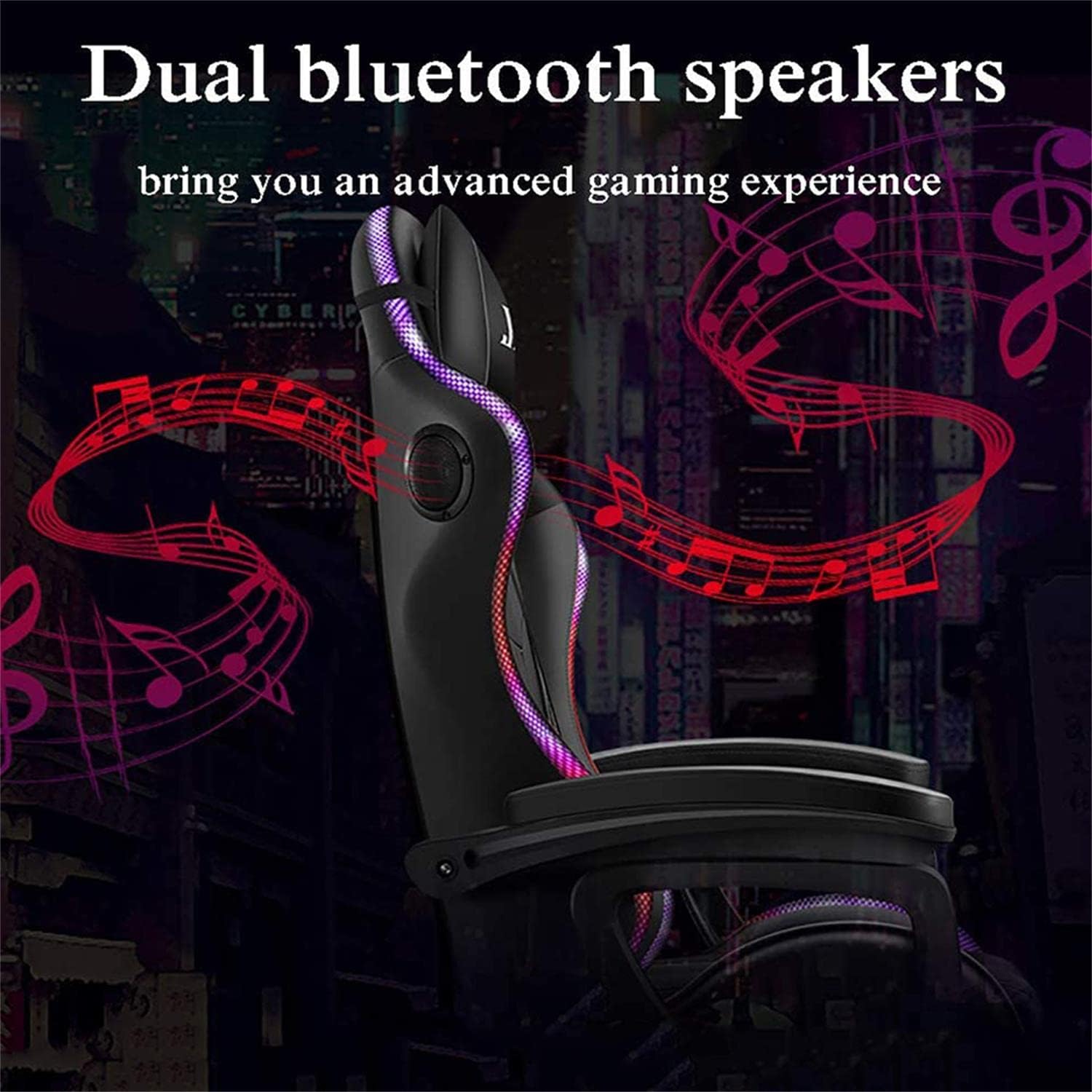 PC Gaming Chair Racing Office Chair Ergonomic Desk Chair with Speakers and LED Lights, E-Sports Computer Chair with Footrest and Lumbar Support, Swivel PU Leather Chair for Adults Teens
