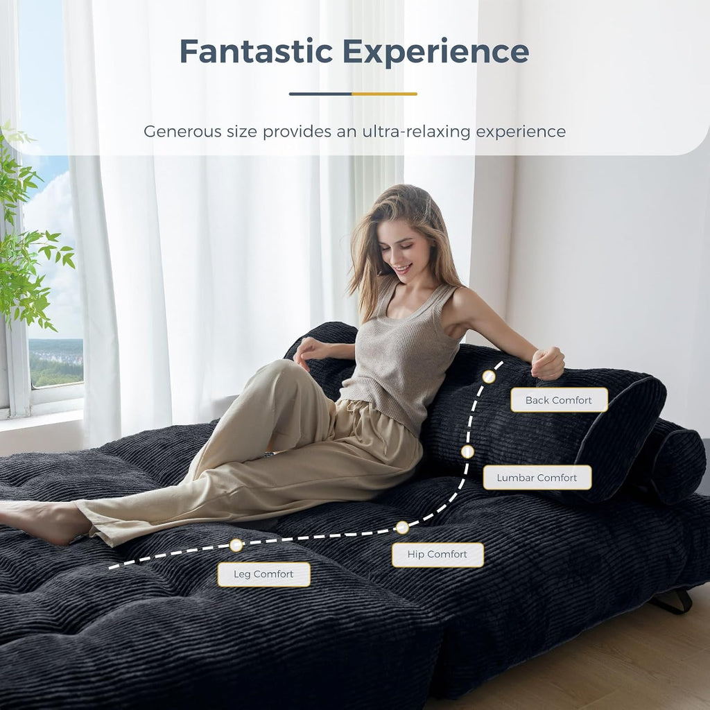 MAXYOYO Folding Sofa Bed, Convertible Sleeper Chair with Pillow Foldable Mattress with Back Support, Portable Fold Out Chair Bed Comfy Floor Sofa Lounge for Living Room Bedroom, Black Double