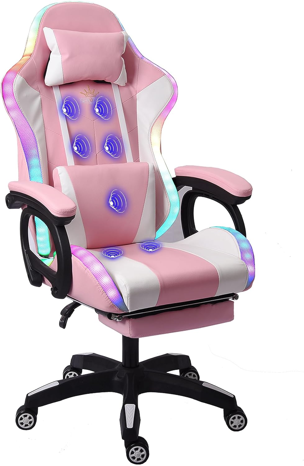 Ergonomic Professional Gaming Chair, Gaming Chair with Massage, Speaker, LED Light, and Footrest, Comfortable Computer Recline with Headrest and Lumbar Support.,Pink