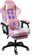 Ergonomic Professional Gaming Chair, Gaming Chair with Massage, Speaker, LED Light, and Footrest, Comfortable Computer Recline with Headrest and Lumbar Support.,Pink