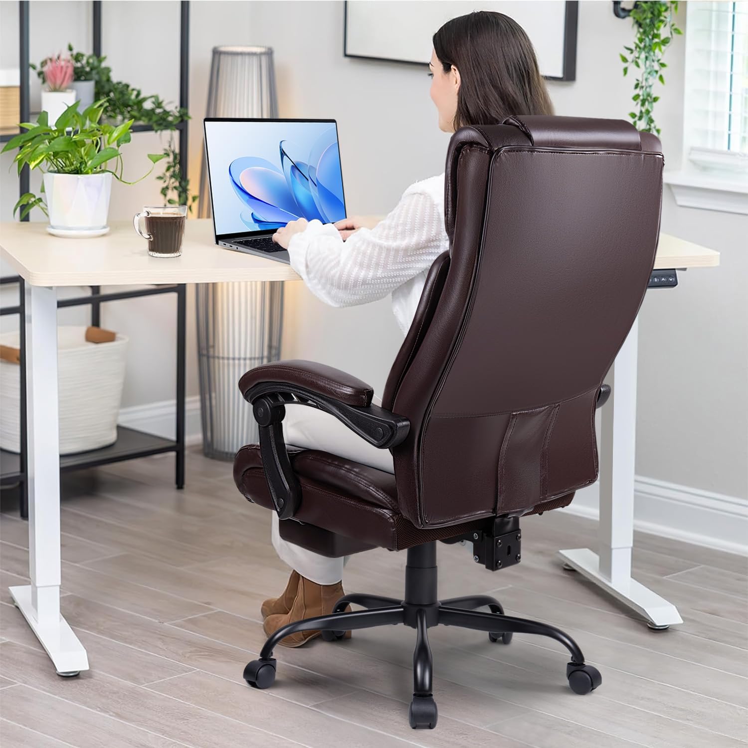 OFIKA Office Chair,Executive Heavy Duty Office Chair with Foot Rest Ergonomic High Back Computer Gaming Chairs Home Office 400lbs,Big and Tall with Lumbar Support (BRW)